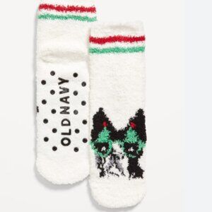 Old Navy White Dog Graphic Cozy Socks Unisex Kids One Size